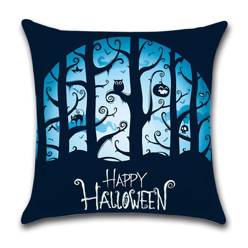 3pcs Soft Linen Pillowcase Halloween Lantern Bedroom Living Room Decor Blue
