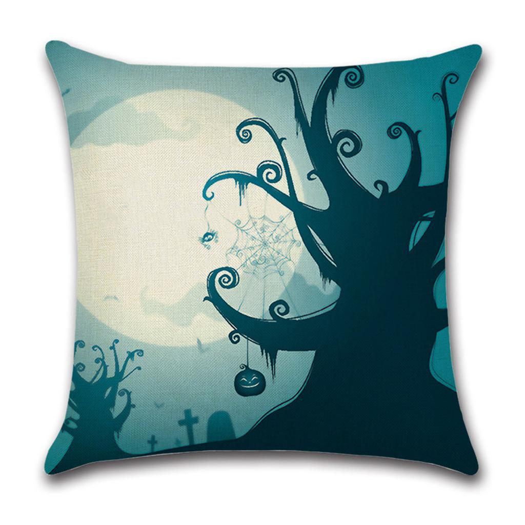 3pcs Soft Linen Pillowcase Halloween Lantern Bedroom Living Room Decor Blue