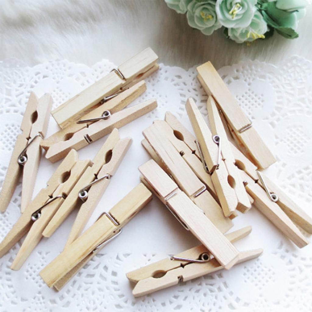 100 PCS Mini Wooden Clothes Photo Clip Clothespin Craft Clips Snack Clip