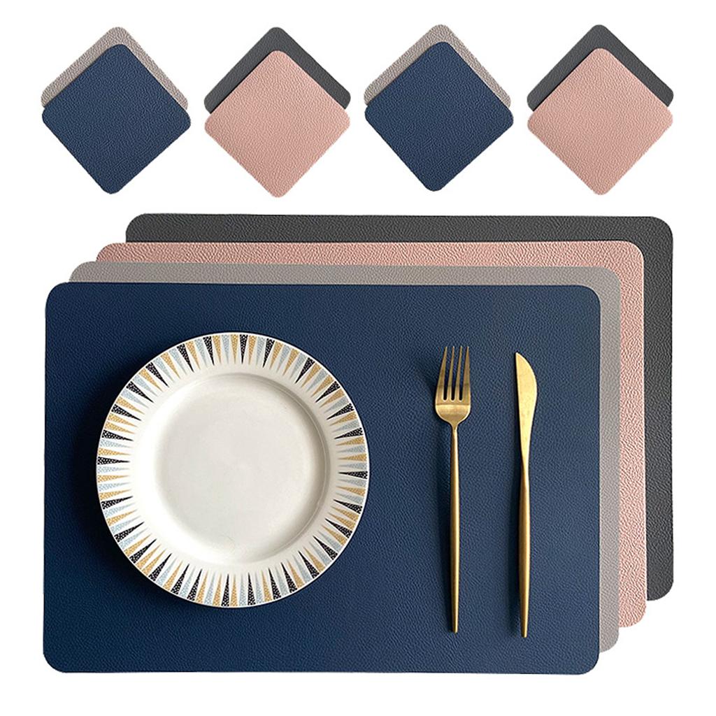 2pcs Placemat Heat Insulation Table Mat Coaster Cup Cushion for Dining Table Dark Blue