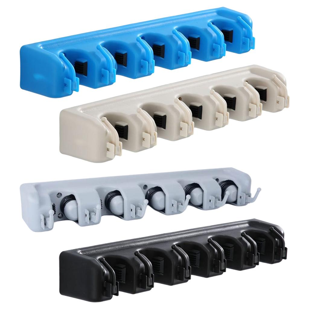 Plastic Mop Holder 5 Slots 6 Hooks Dusters Household Bathroom Accessories Gray