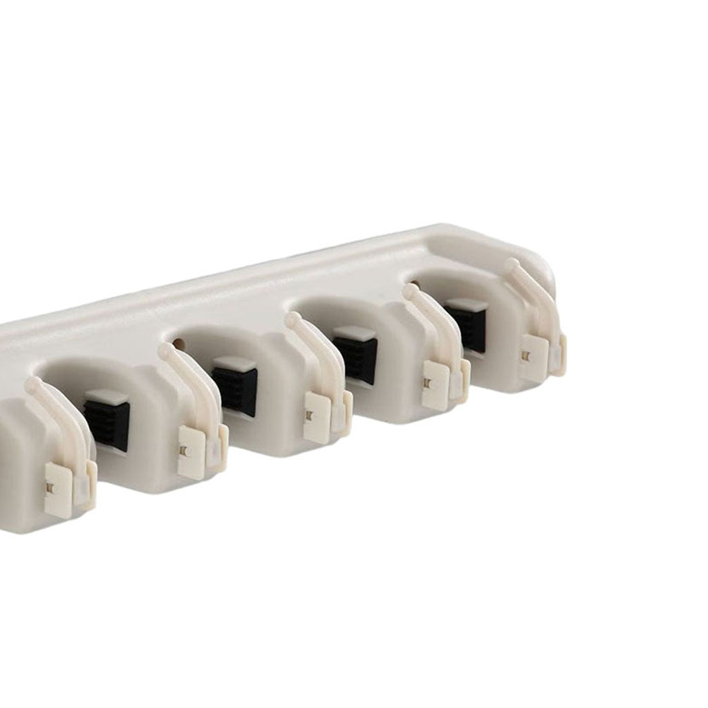 Plastic Mop Holder 5 Slots 6 Hooks Dusters Household Bathroom Accessories Beige