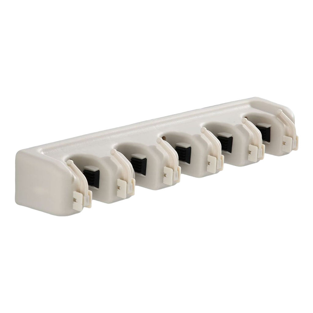 Plastic Mop Holder 5 Slots 6 Hooks Dusters Household Bathroom Accessories Beige