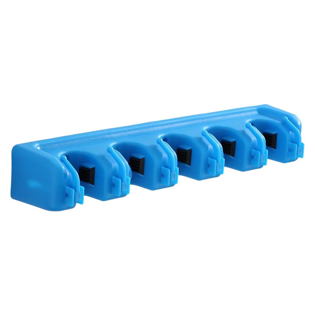 Plastic Mop Holder 5 Slots 6 Hooks Dusters Household Bathroom Accessories Blue