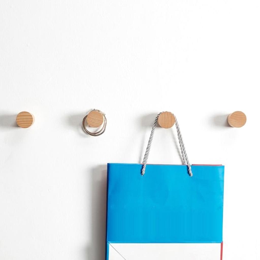 6 PCS Decorative Wall Hooks Kitchen Bathroom Door Wooden Hooks Light Brown