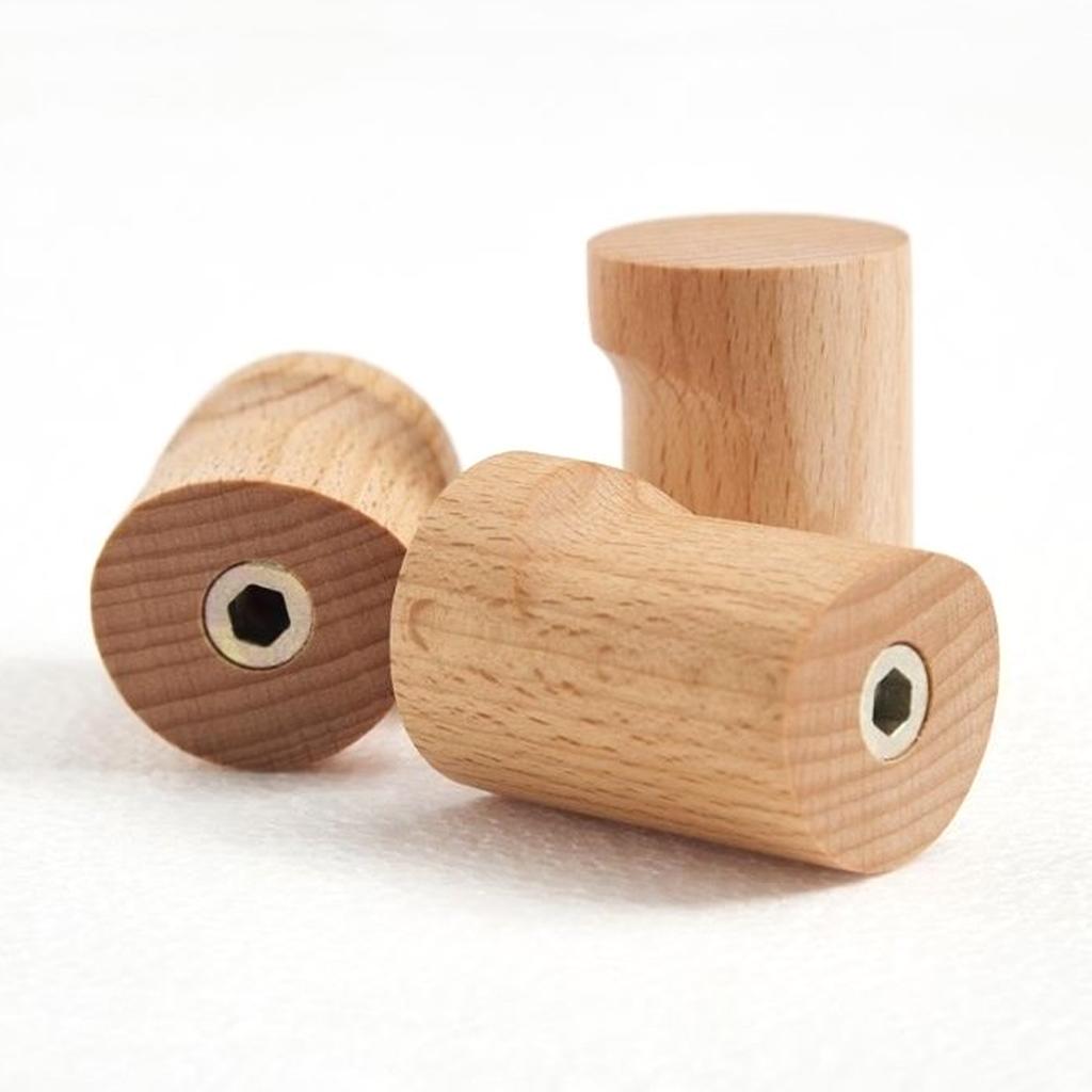 6 PCS Decorative Wall Hooks Kitchen Bathroom Door Wooden Hooks Light Brown