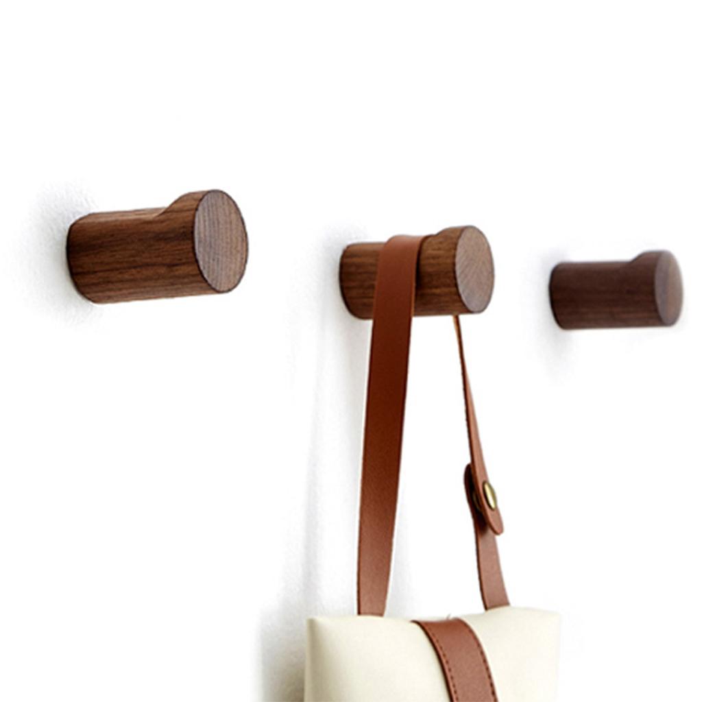 6 PCS Decorative Wall Hooks Kitchen Bathroom Door Wooden Hooks Dark Brown
