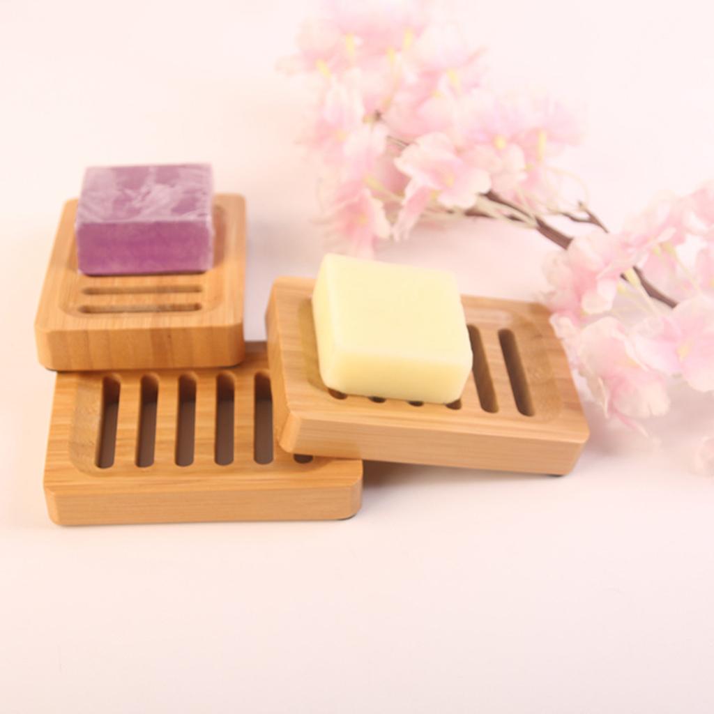 Bamboo Soap Dish Bar Wooden Clean Tray for Shower Kitchen Countertop