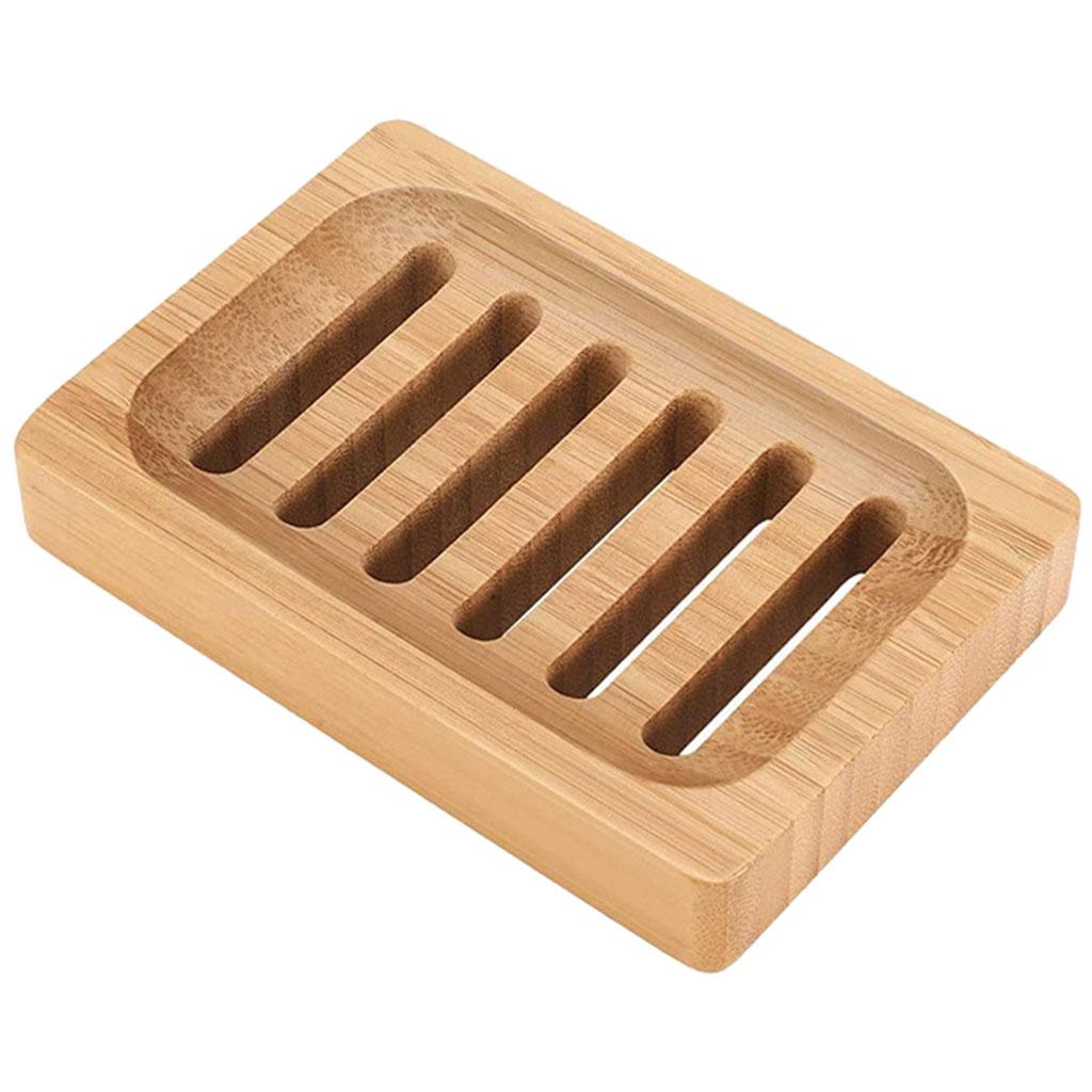 Bamboo Soap Dish Bar Wooden Clean Tray for Shower Kitchen Countertop