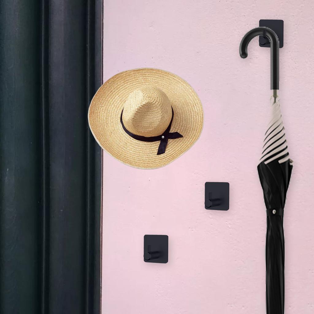 Matt Self-Adhesive Towel Hooks Punch Free Adhesive Hook Square for Bathrobe black style 1