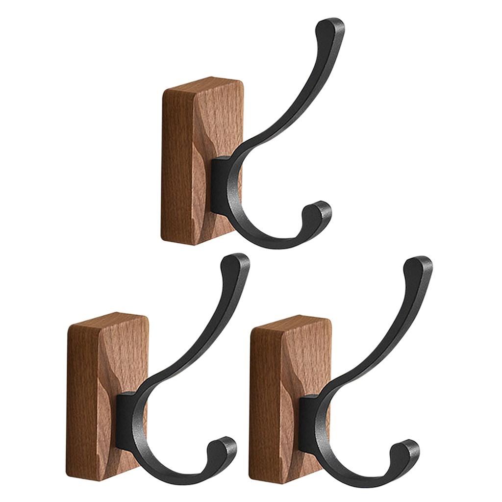 Walnut Coat Hooks Wall Hanger Bathroom Decorative for Hanging Clothes Towel 3pcs Dual Hook