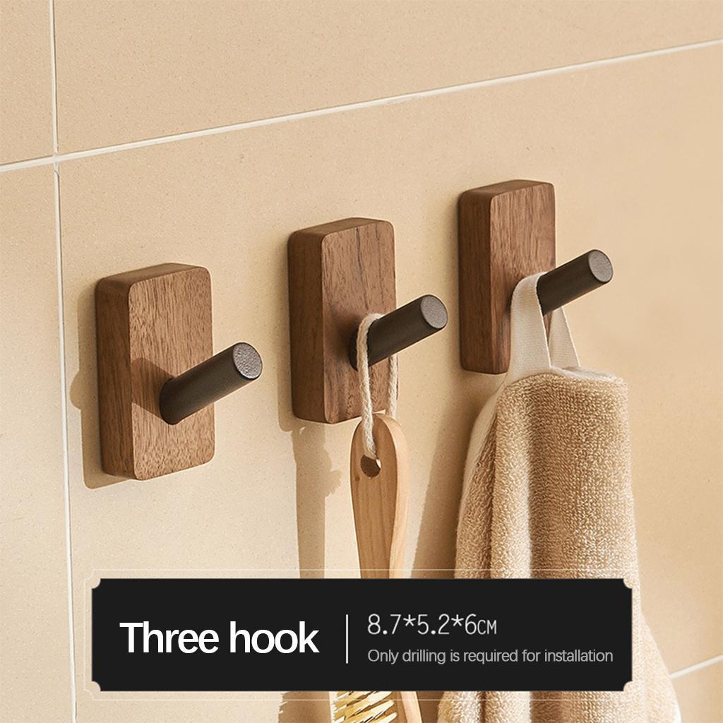 Walnut Coat Hooks Wall Hanger Bathroom Decorative for Hanging Clothes Towel 3pcs Single Hook