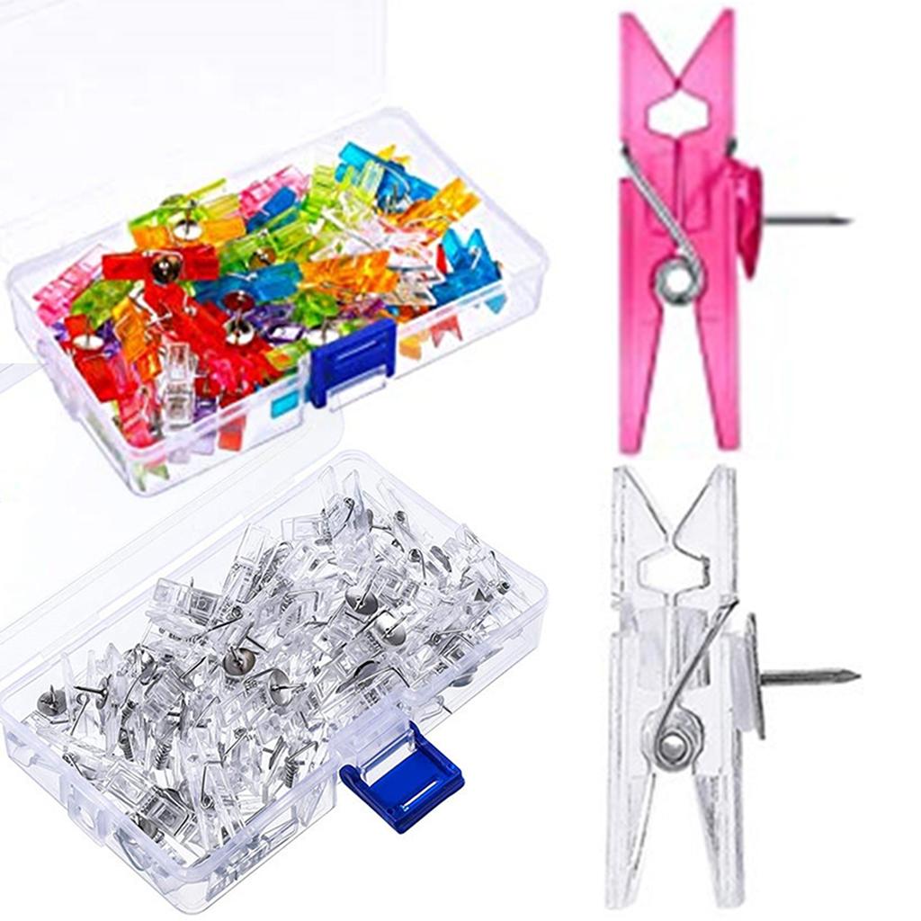 50-Pack Plastic Thumb Tacks Clips with Pushpins Multiple Functions Colorful