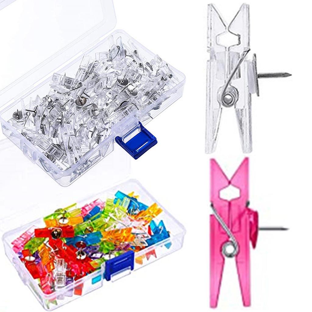 50-Pack Plastic Thumb Tacks Clips with Pushpins Multiple Functions Colorful