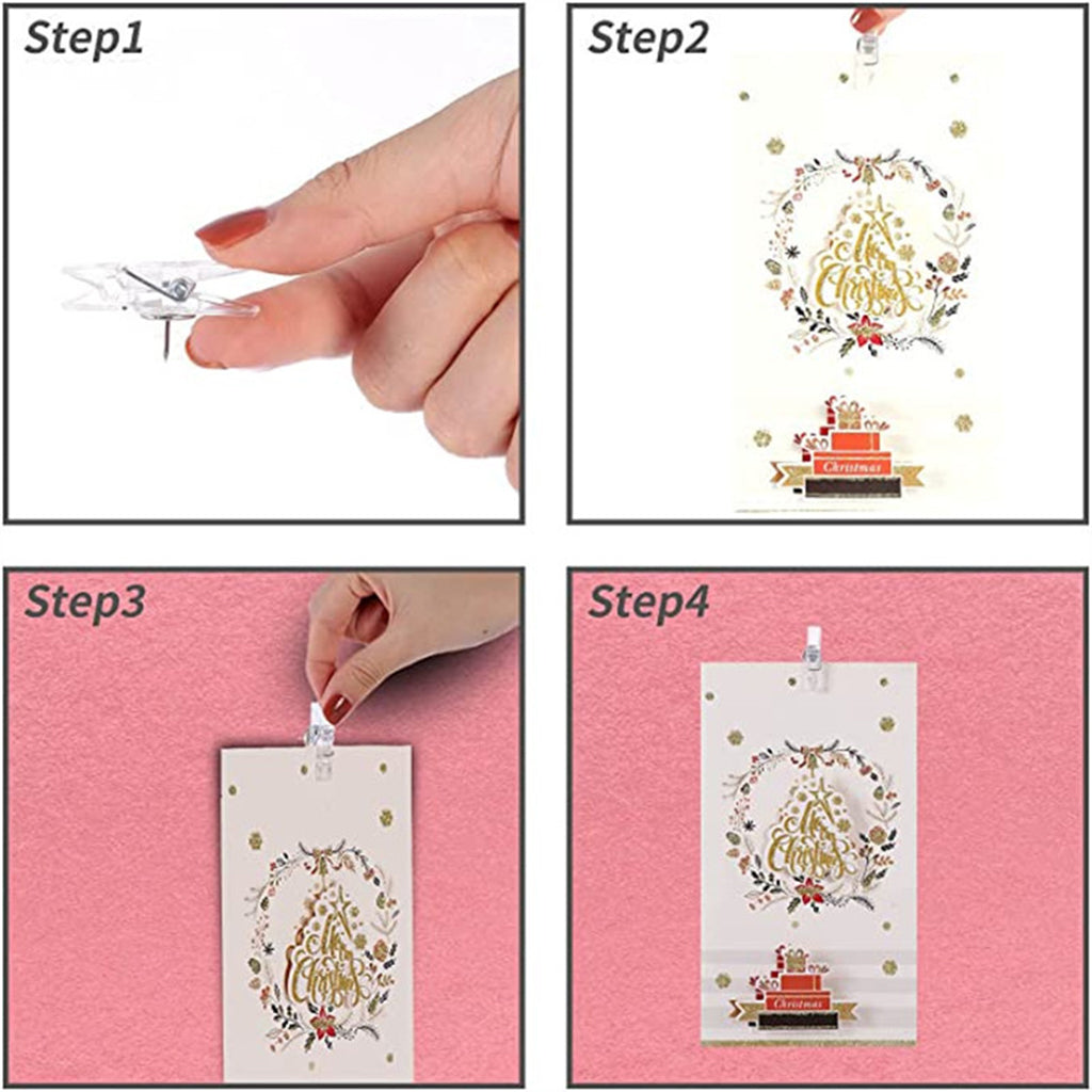 50-Pack Plastic Thumb Tacks Clips with Pushpins Multiple Functions Clear