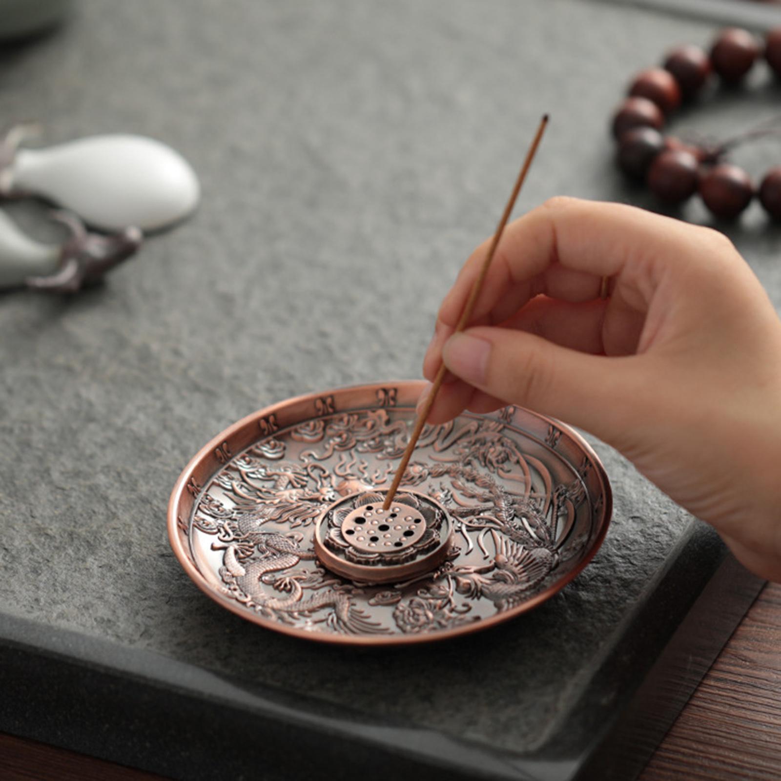 5 Hole Copper Incense Stick Holder Durable Ash Catcher Tray Yoga Room Redcopper