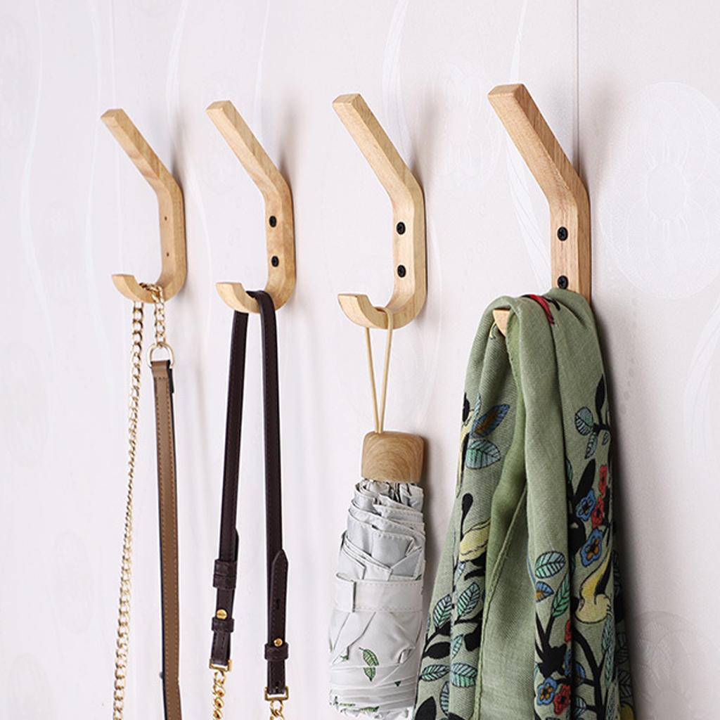 4Pcs Wall Hooks Hanger Wall Mounted Natural Wood for Living Room Hanging