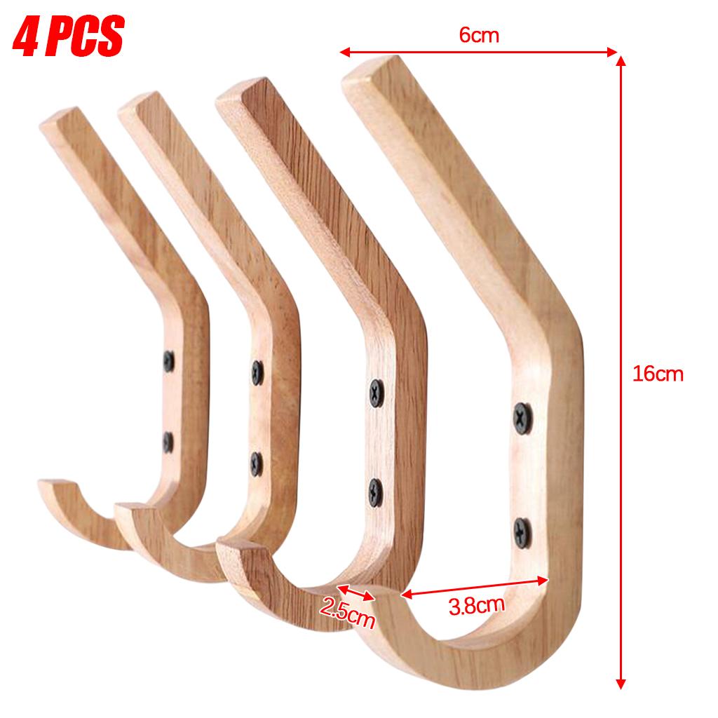 4Pcs Wall Hooks Hanger Wall Mounted Natural Wood for Living Room Hanging