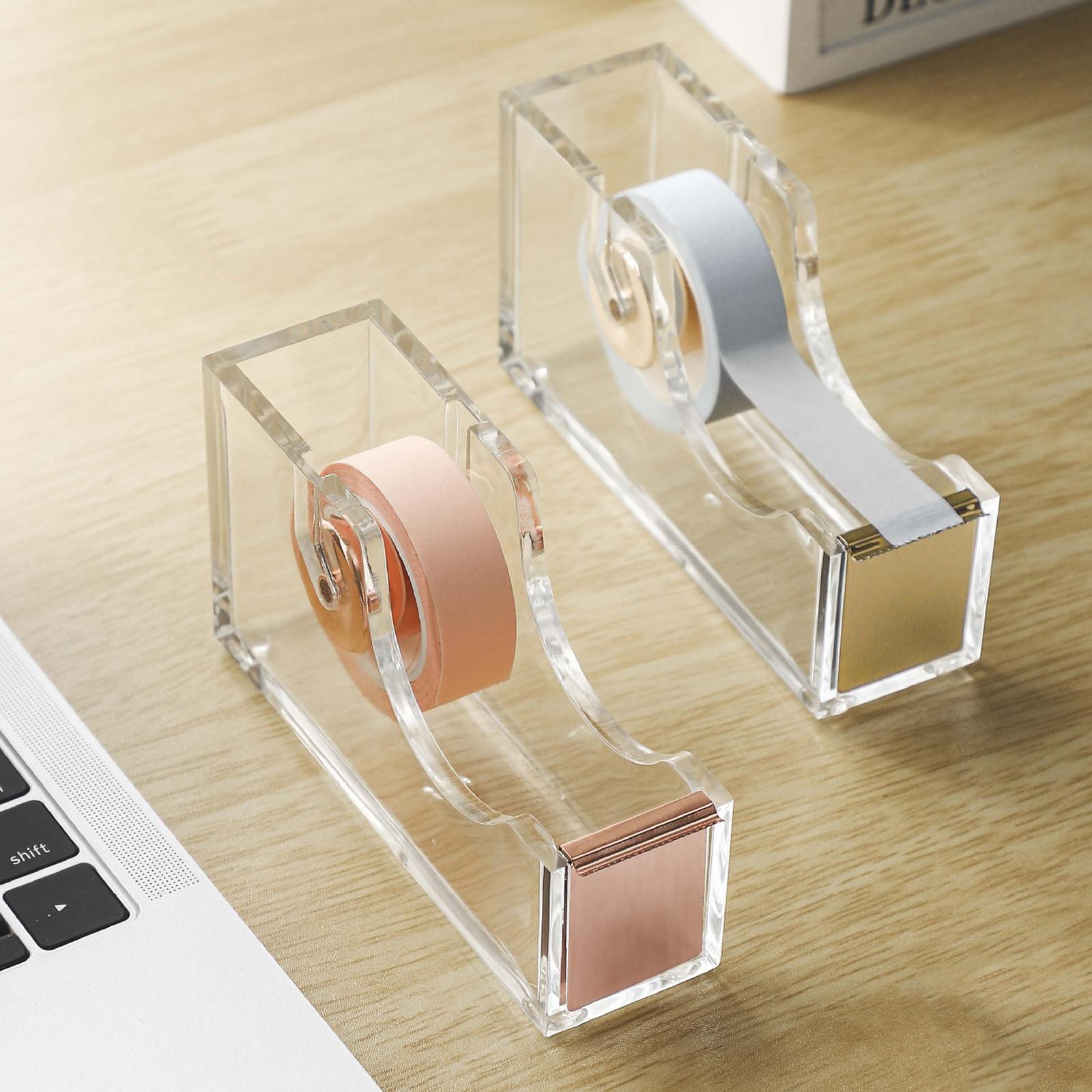 Tape Dispenser Acrylic Stationery Available Adhesive Organization for School Golden