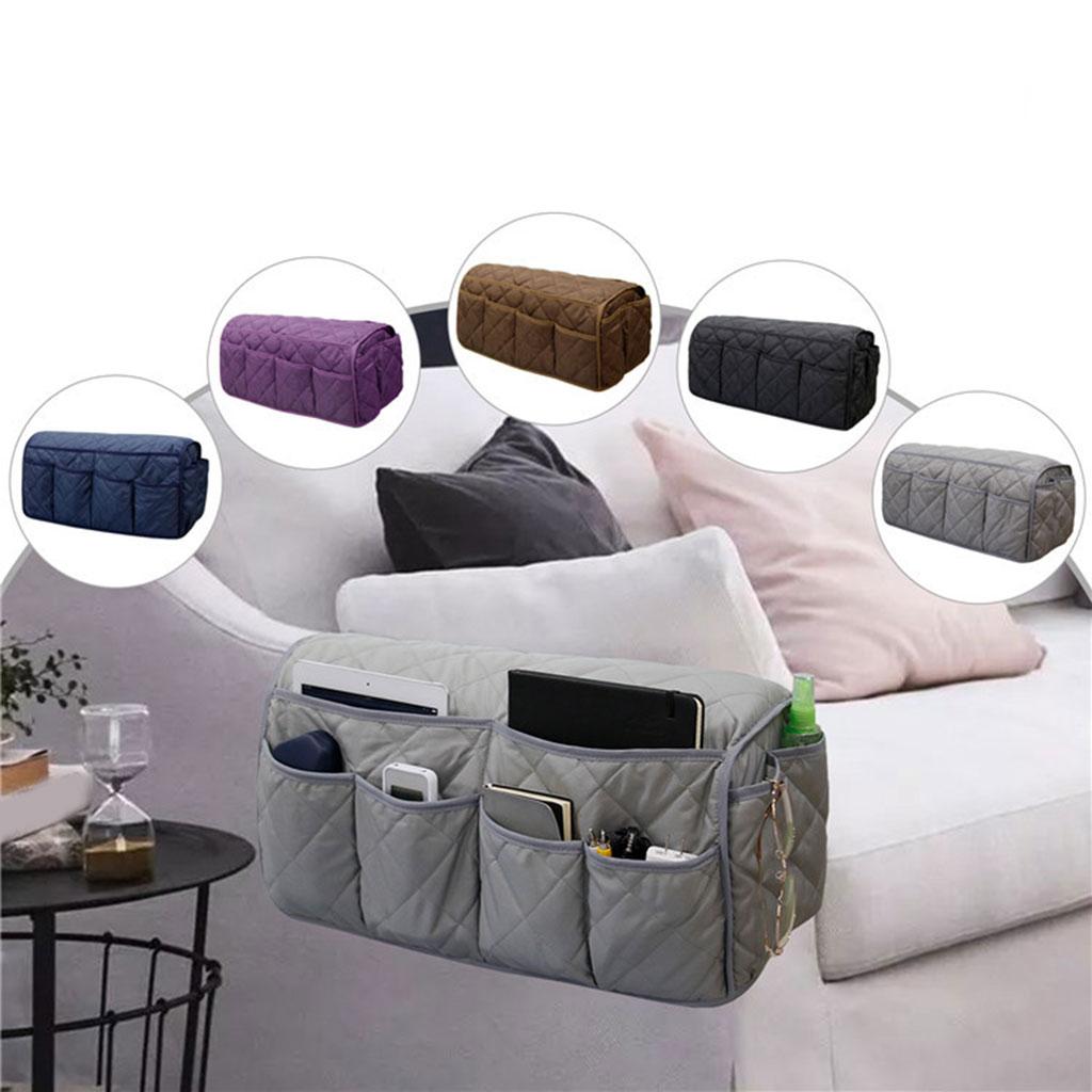14 Pockets Sofa Armrest Organizer Hanging Storage Bag for Magazine DVD Phone Navy