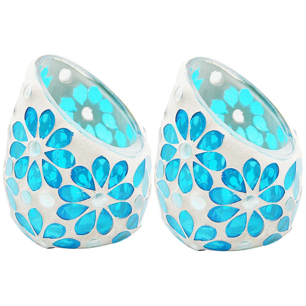 2Pcs Mosaic Candle Holders Tea Light Candelabra Home Table Decor Sky Blue