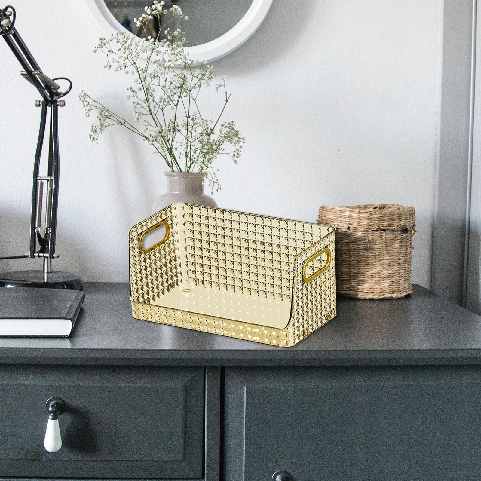 Storage Bin Multifunctional Stackable Open for Kitchen Refrigerator Pantry Gold
