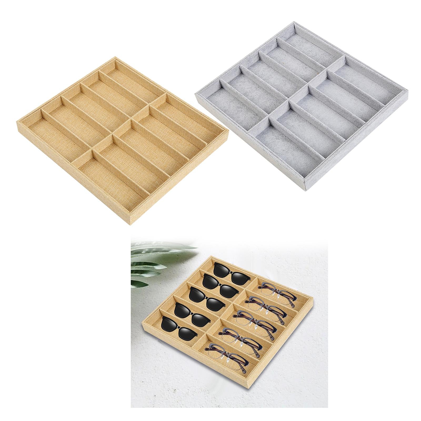 10 Grid Eyeglass Sunglasses Organiser Case Eyeglasses Eyewear Storage Case linen