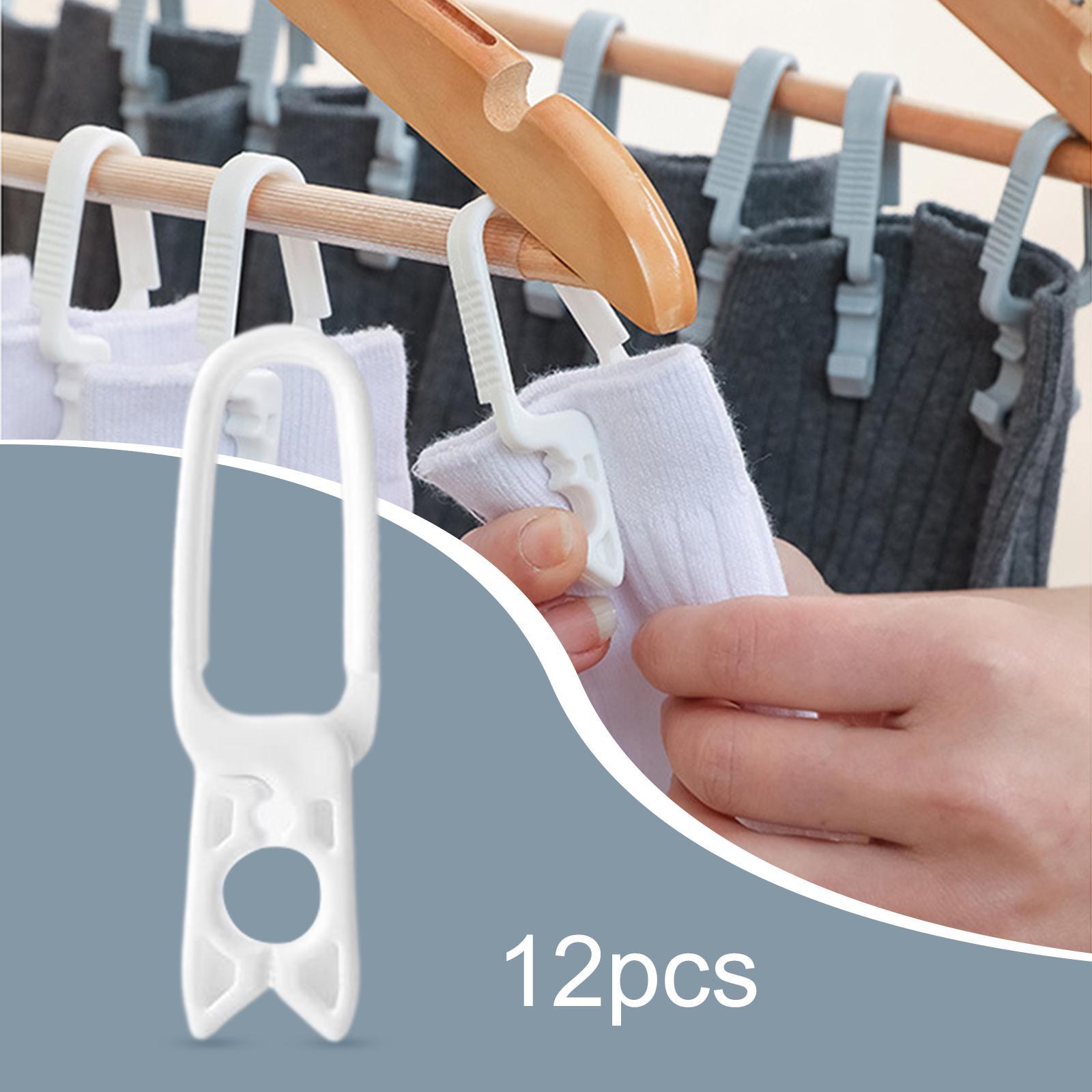 12Pcs Sock Hangers Clothes Drying Rack for Underwear Ties Thigh Stockings White