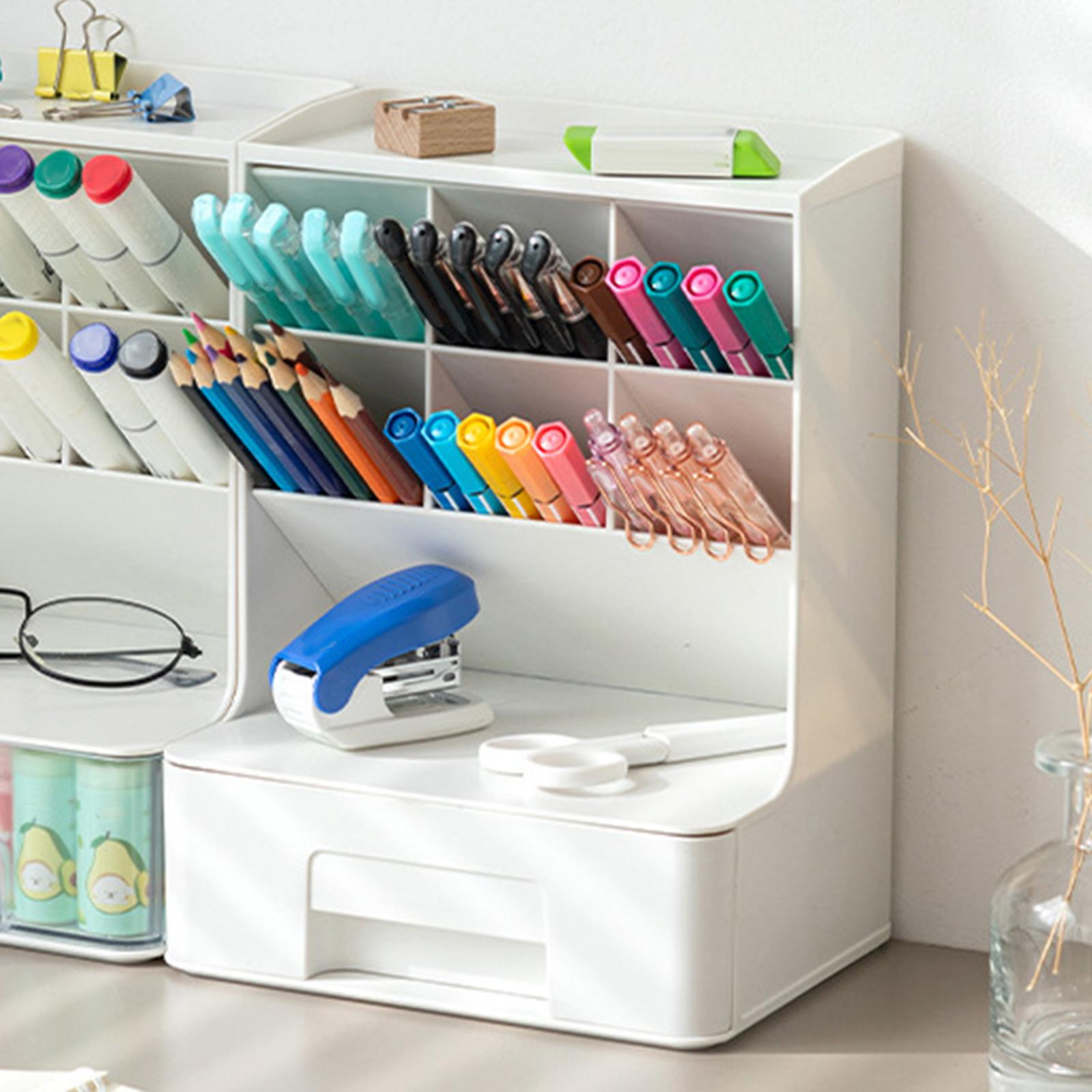 Multipurpose Pen Holder with Drawer Office Caddy for Office White
