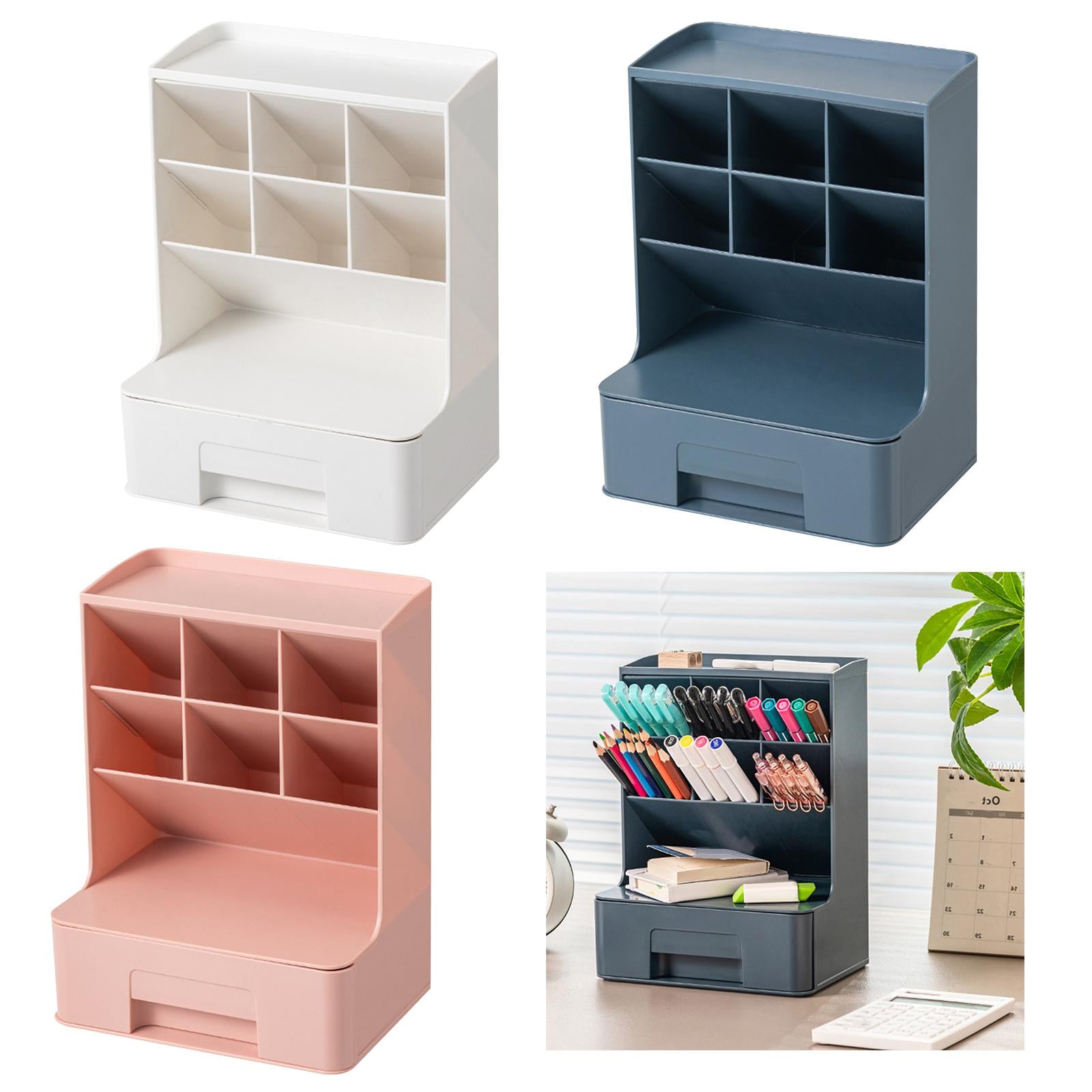 Multipurpose Pen Holder with Drawer Office Caddy for Office White