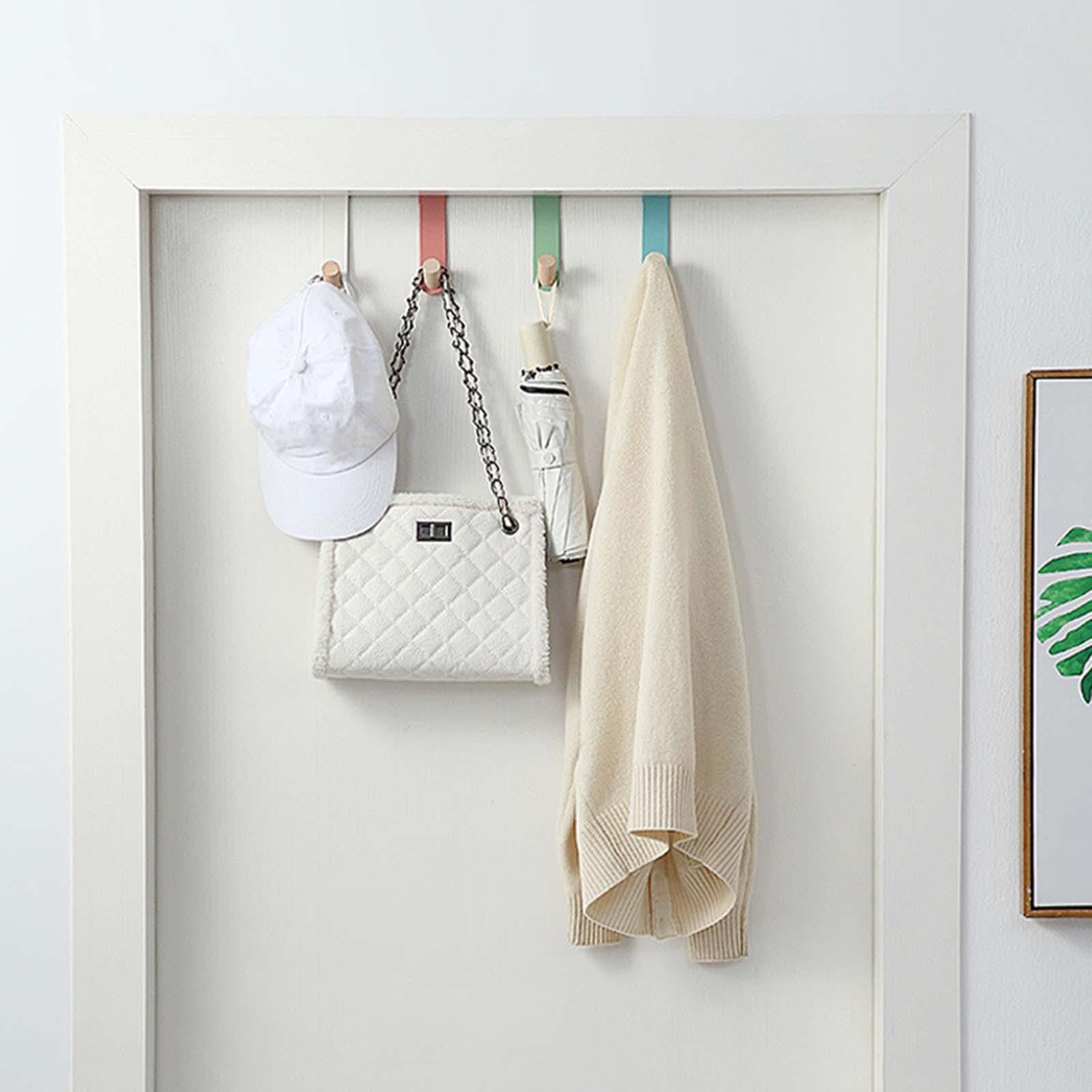 5 Pieces Cabinet Door Hooks Without Drilling Towel Holder for Hats White