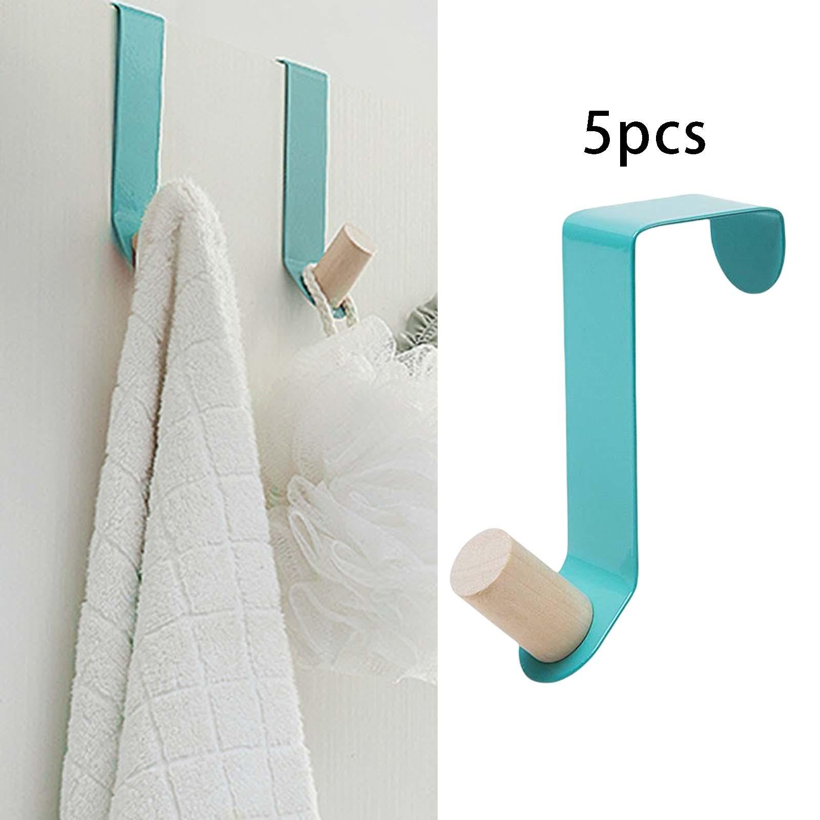 5 Pieces Cabinet Door Hooks Without Drilling Towel Holder for Hats Blue