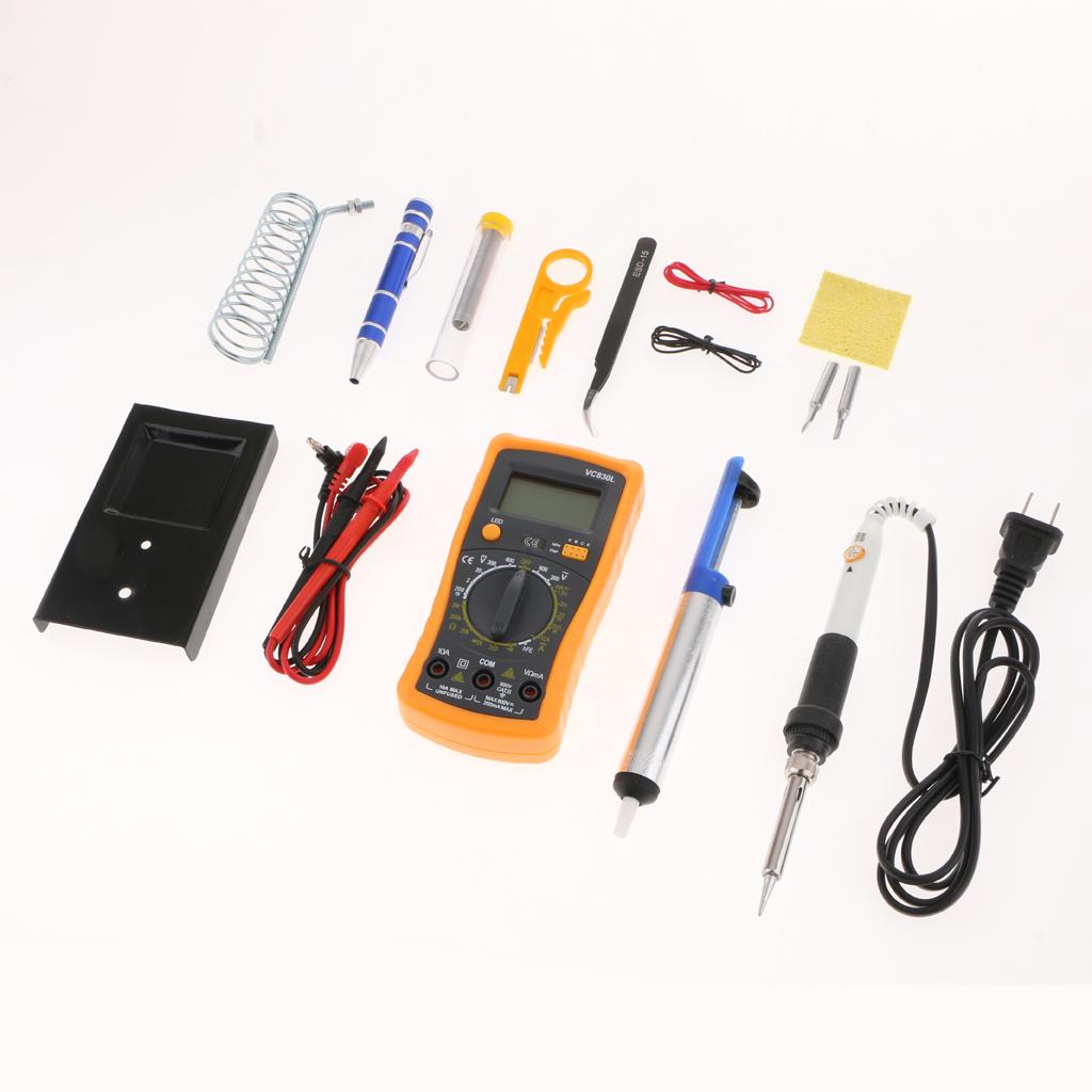 110V 60W Adjustable Temp Electric Soldering Iron Tool Kit Multimeter US Plug