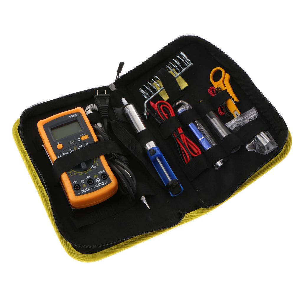 110V 60W Adjustable Temp Electric Soldering Iron Tool Kit Multimeter US Plug