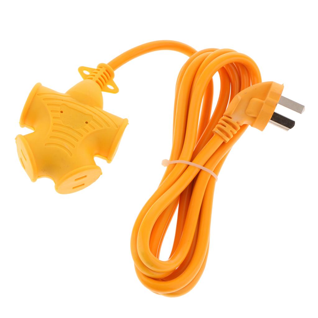 4 Plug Grounded Outlet Extender Surge Protector Grounded Adapter+3m Wire