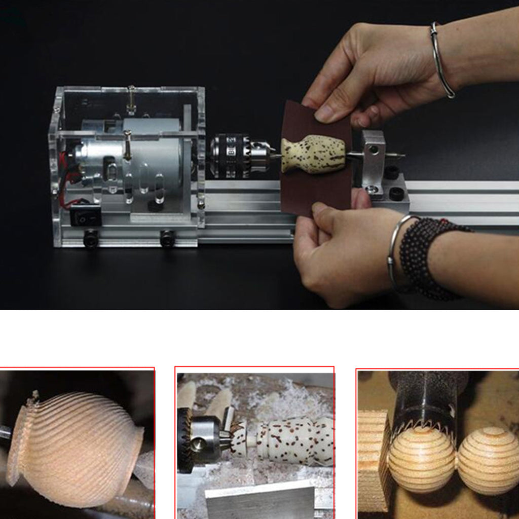 DC24V 100W Mini Lathe Bead Polisher Machine for Wood DIY Rotary Tool-EU Plus