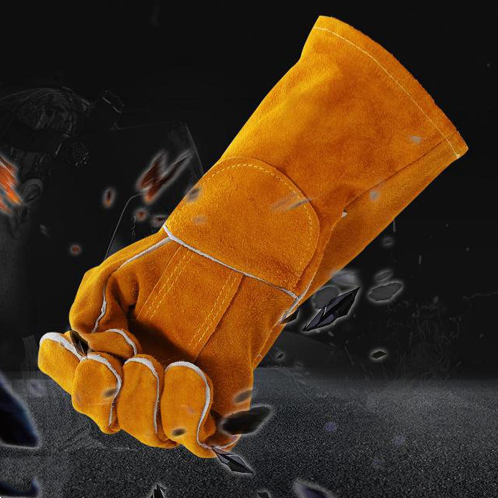 Leather Welding Gloves with Long Sleeves Working Protect Gloves 35cm