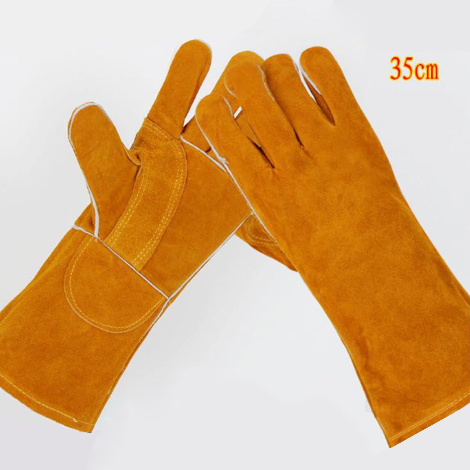 Leather Welding Gloves with Long Sleeves Working Protect Gloves 35cm