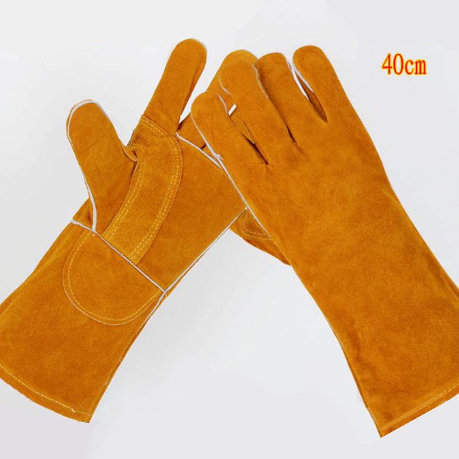 Leather Welding Gloves with Long Sleeves Working Protect Gloves 40cm