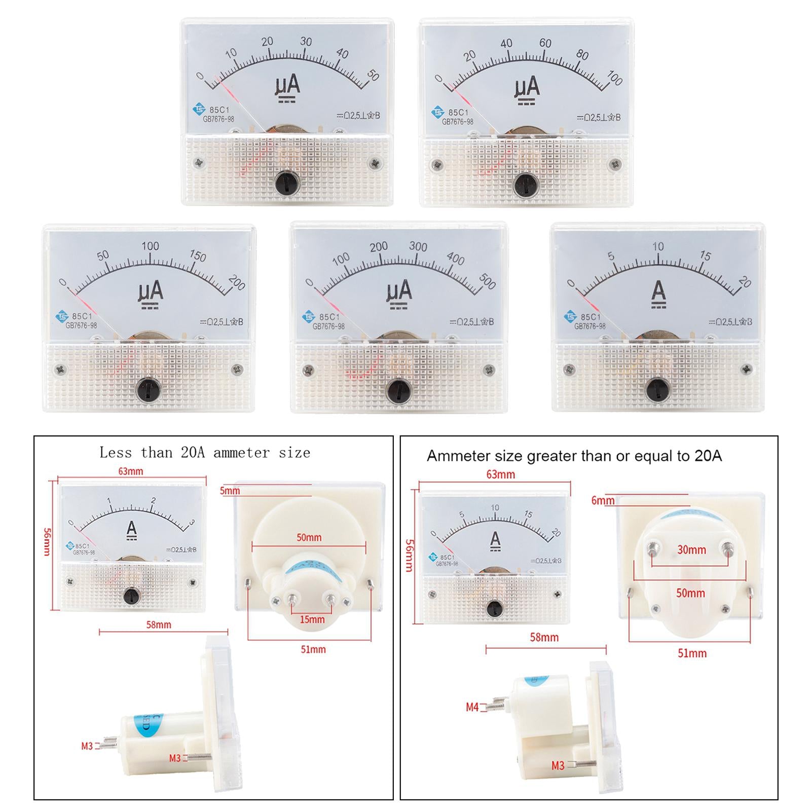 Analog Panel AMP Microamp Current Ammeter Meter Gauge DC DC 0-50uA