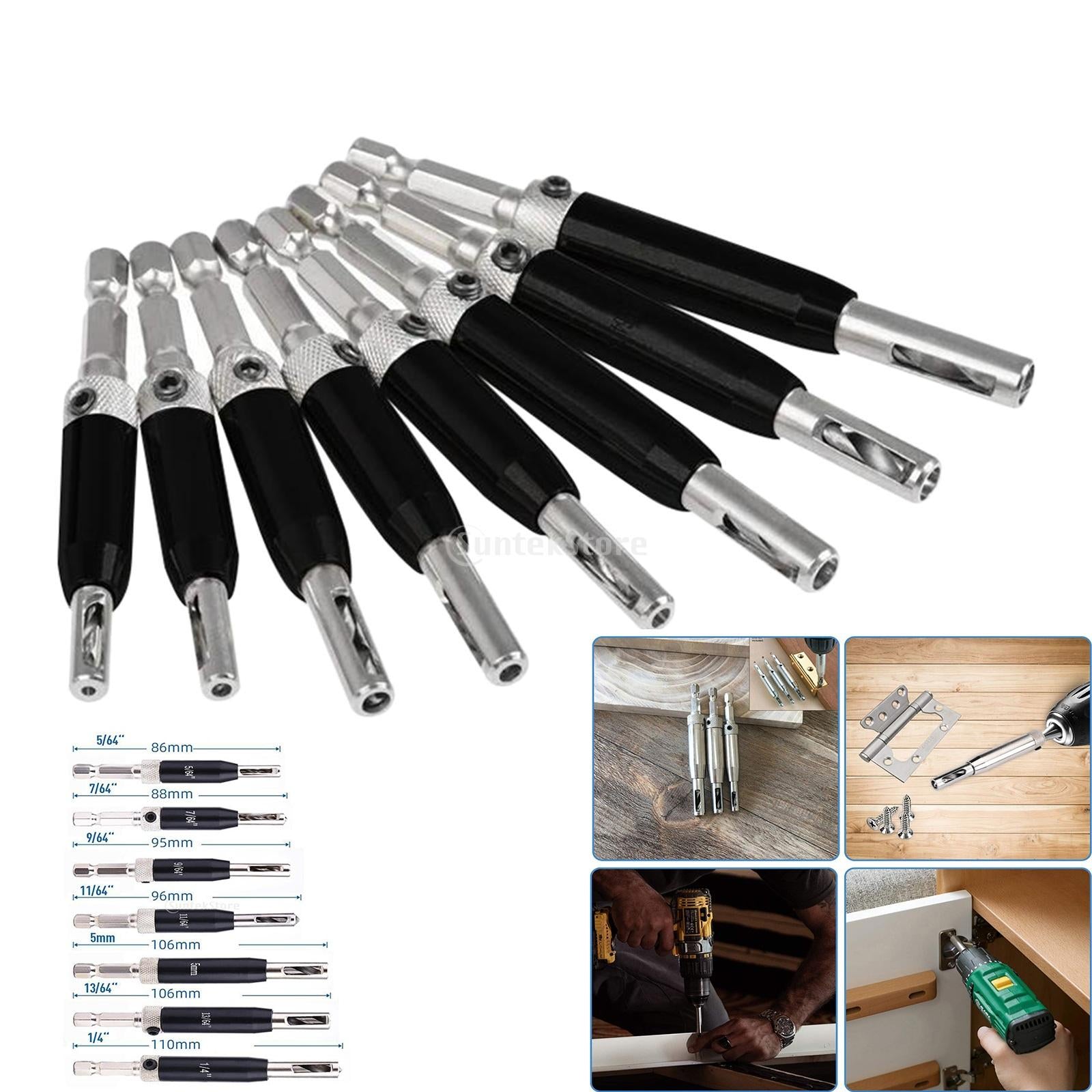 17 Piece Self Centering Drill Bit Woodworking for Door Lock 5/64-1/4 Inches