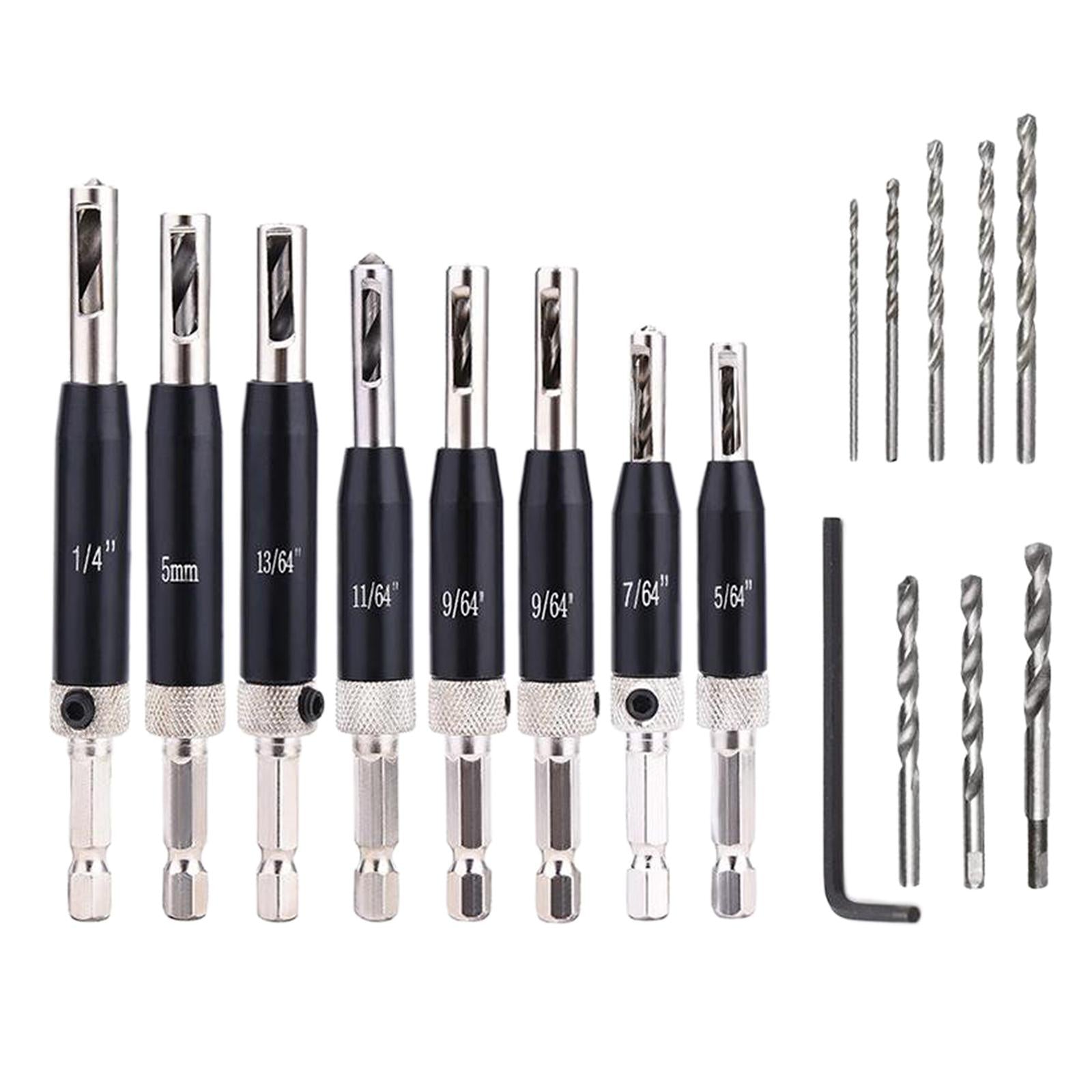 17 Piece Self Centering Drill Bit Woodworking for Door Lock 5/64-1/4 Inches