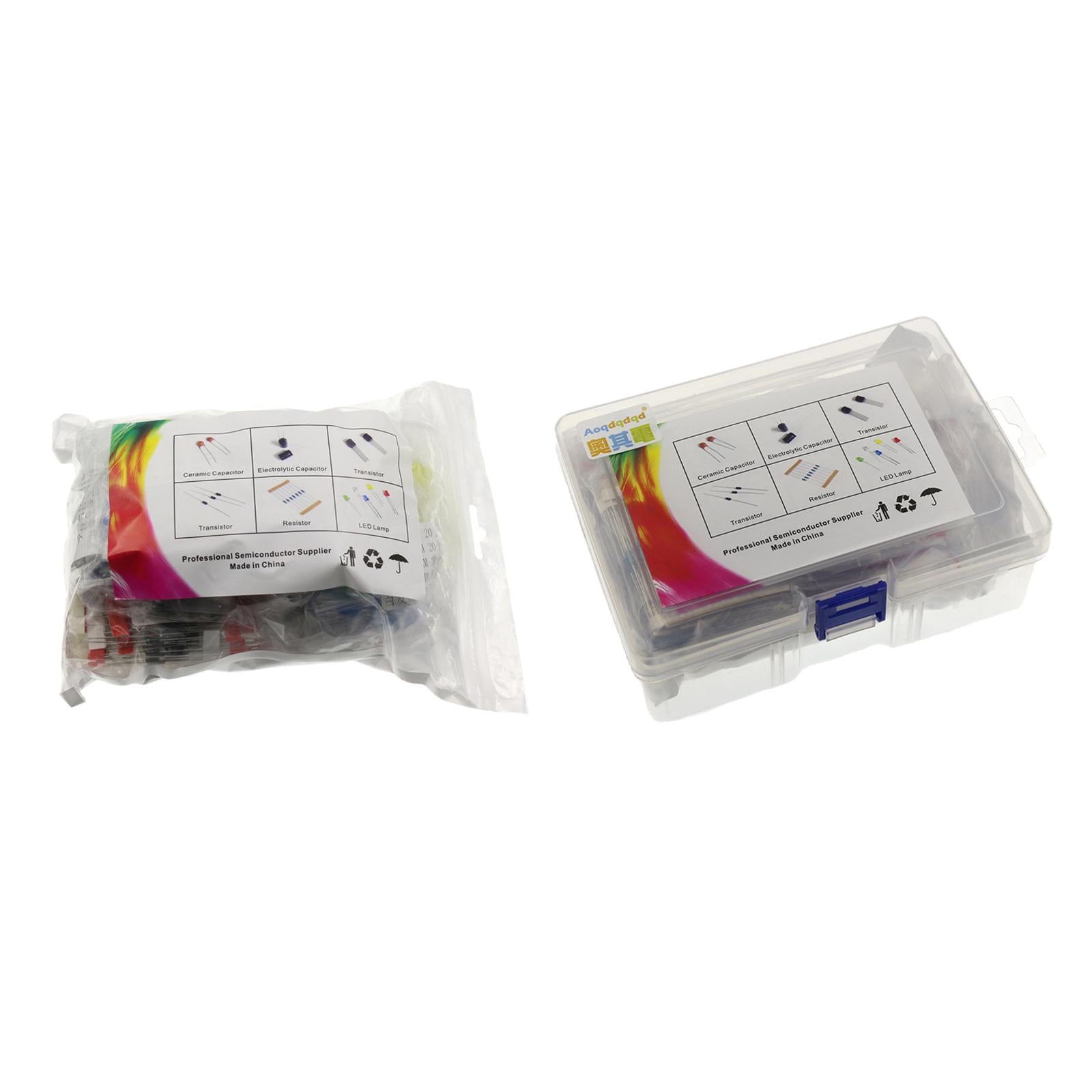 Electronics Component Kit LED Diodes Capacitors Resistors 1490pcs Bagged