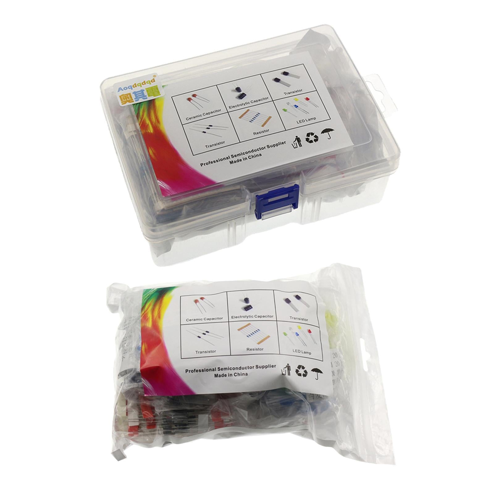 Electronics Component Kit LED Diodes Capacitors Resistors 1490pcs Bagged