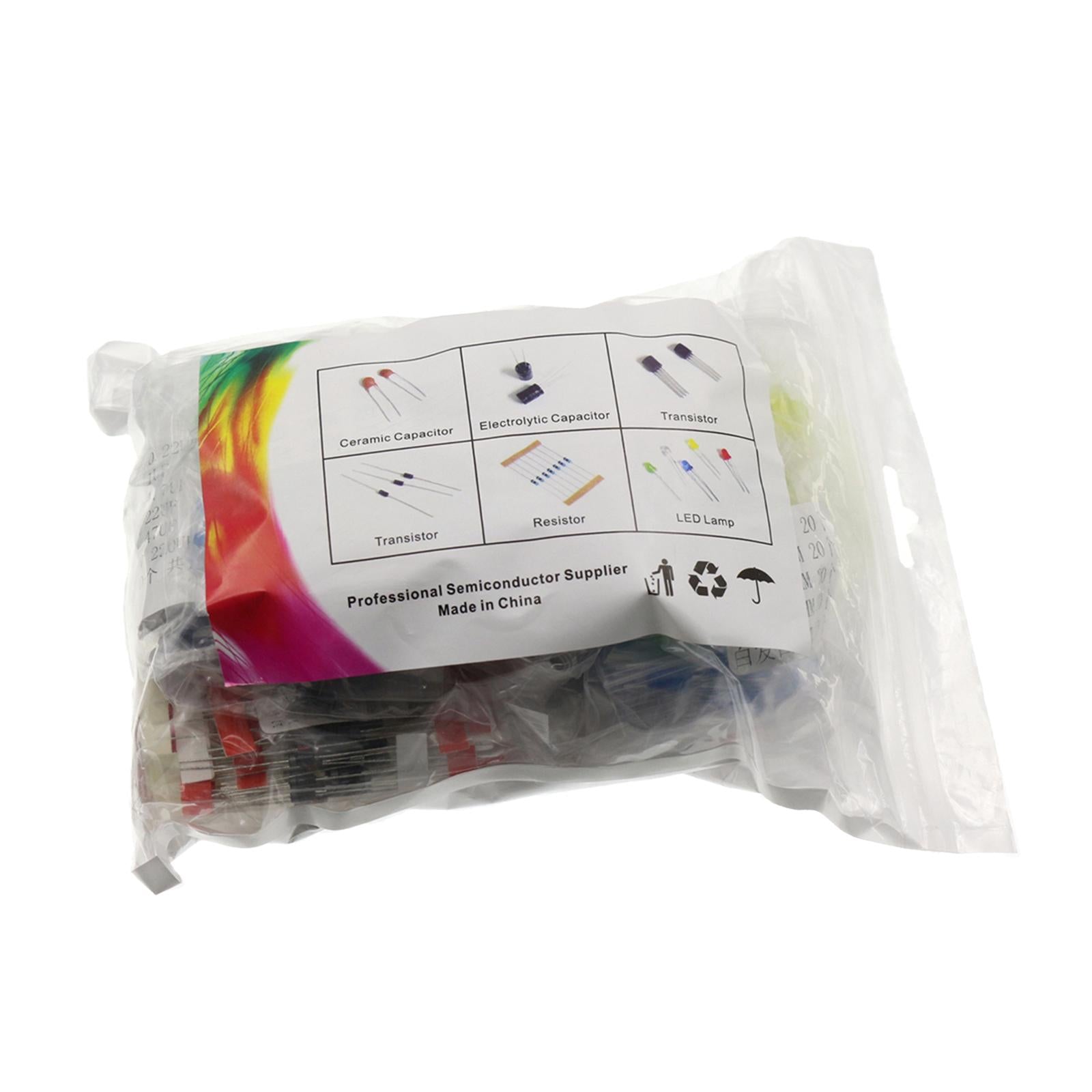 Electronics Component Kit LED Diodes Capacitors Resistors 1490pcs Bagged