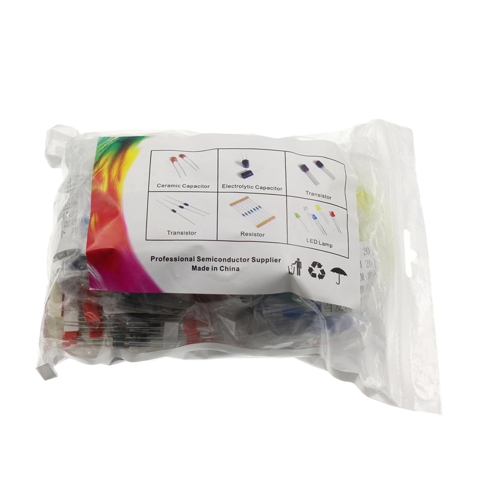 Electronics Component Kit LED Diodes Capacitors Resistors 1490pcs Bagged