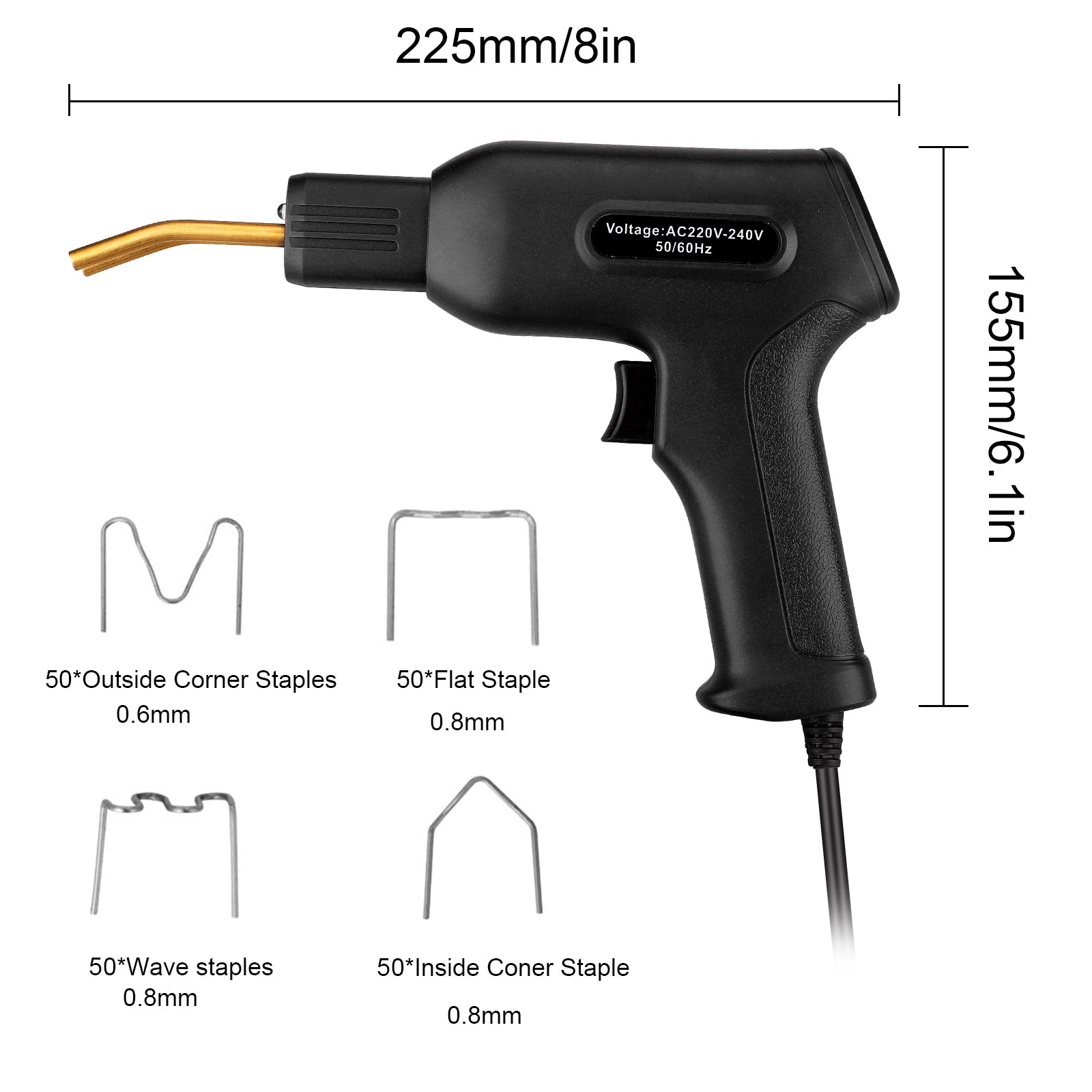 Handy Hot Stapler Welder Welder Gun Wave Flat Staple Kit Garage Tool 110V Black