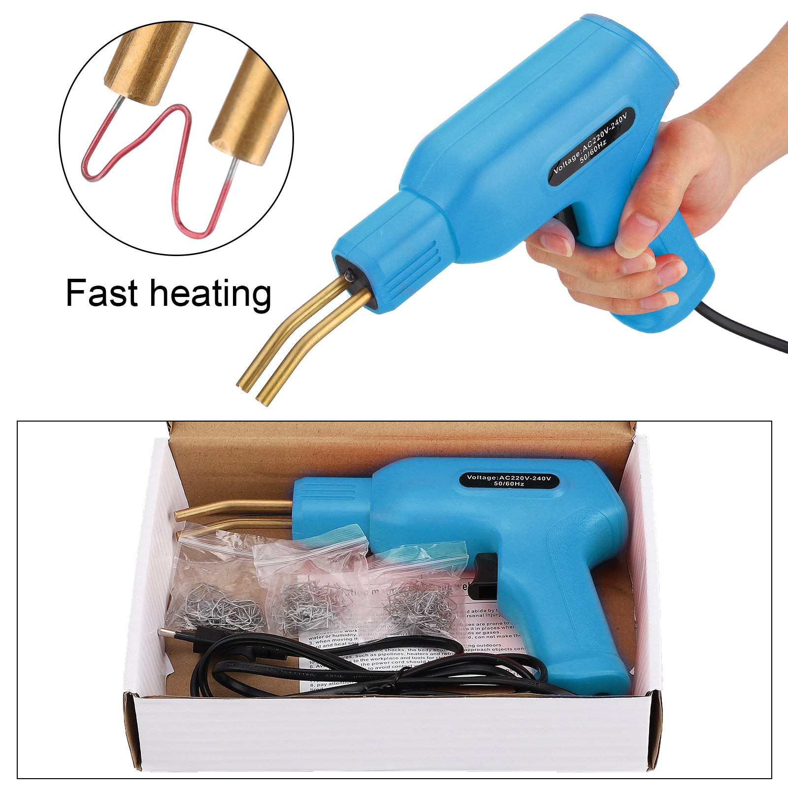 Handy Hot Stapler Welder Welder Gun Wave Flat Staple Kit Garage Tool 110V Blue