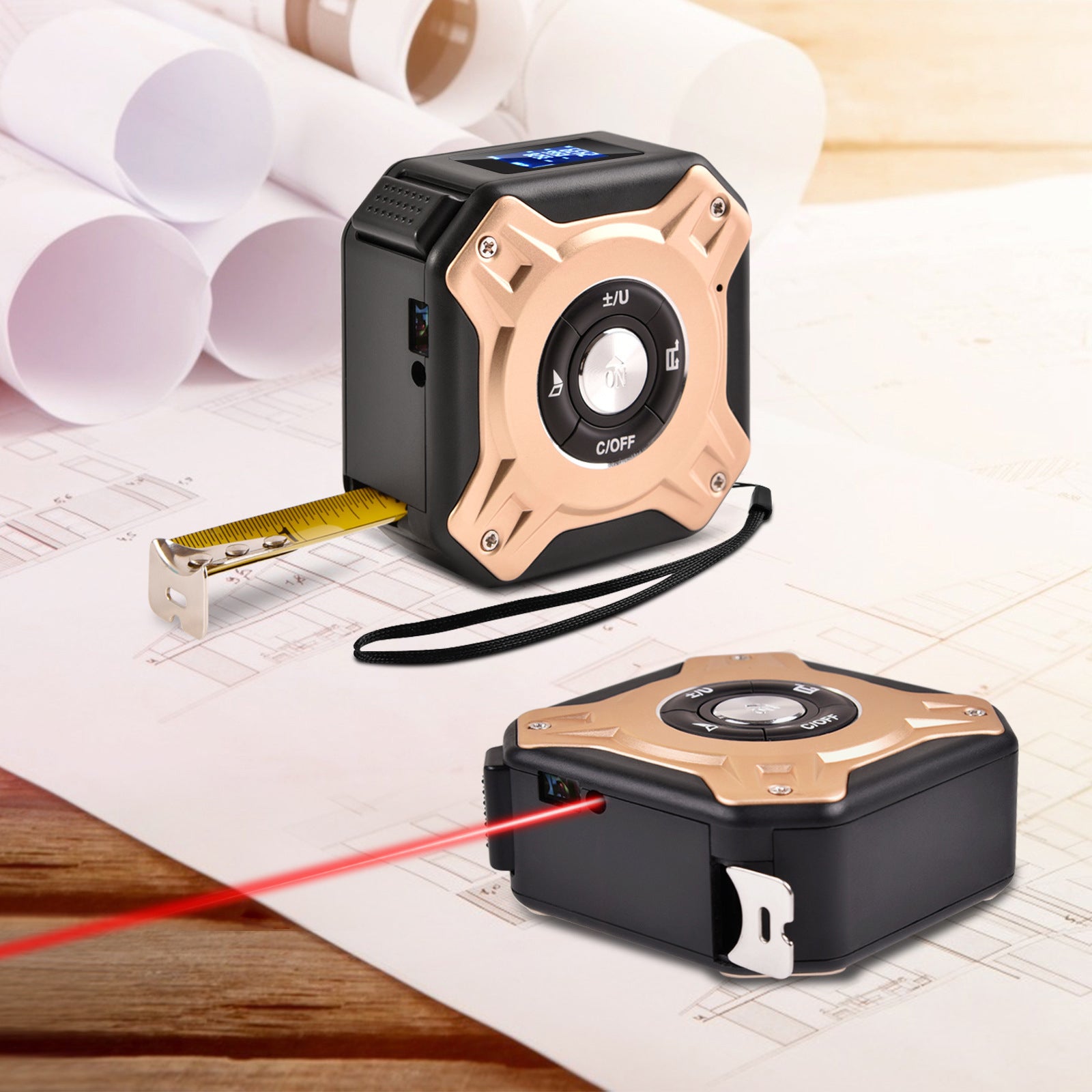 Laser Tape Measure 16ft/5M Multi-Measurement Modes for Volume gold