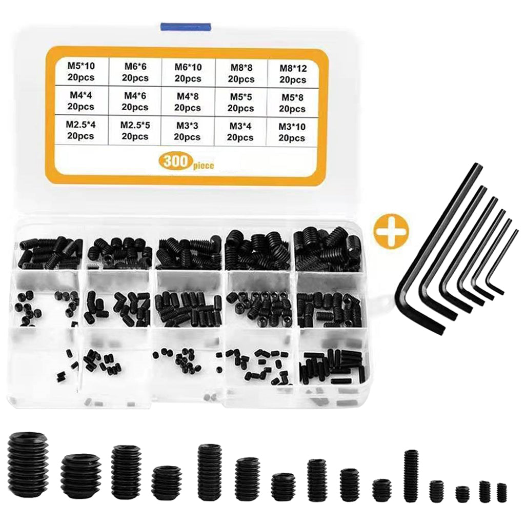 300x M2.5/M3/M4/M5/M6/M8 Allen Head Socket Hex Grub Screw with Hex Wrench